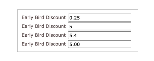 Valid Early Bird Discount Number Input Example