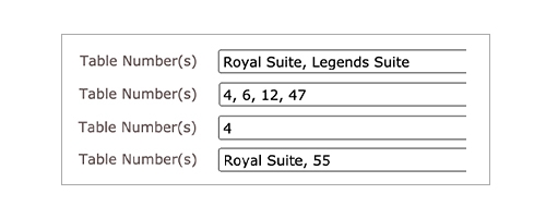 Valid Table Number Input Example