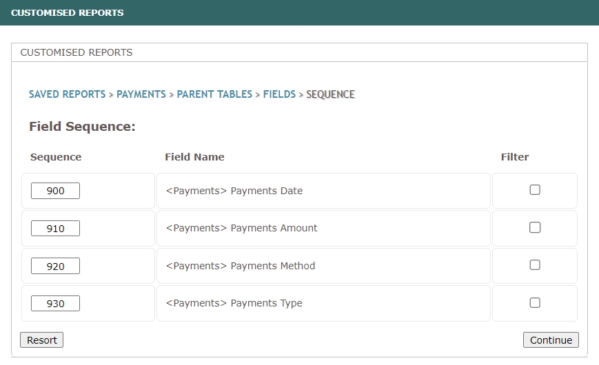 Customised Reports Field Sequence