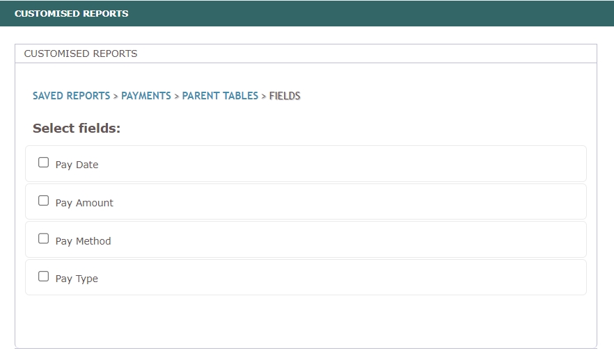 Customised Reports Fields