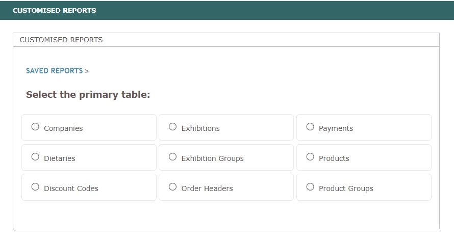 Customised Reports Primary Table