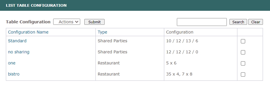 Table Configuration Main