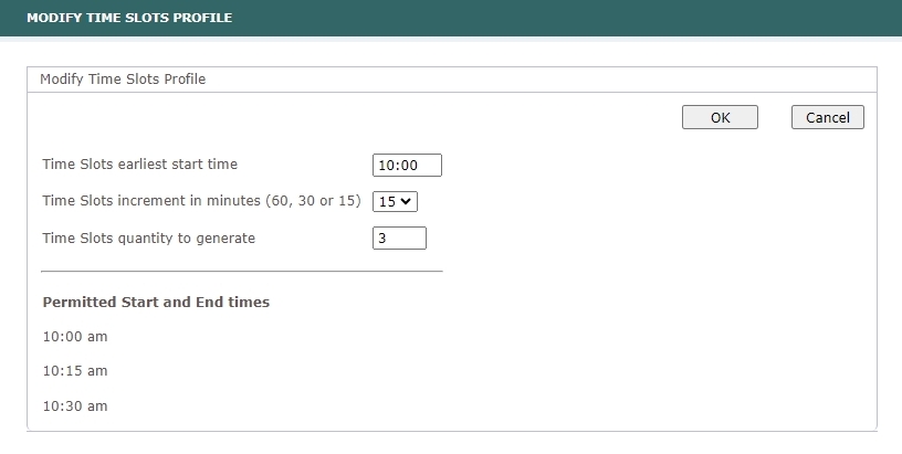 Time Slots Profile